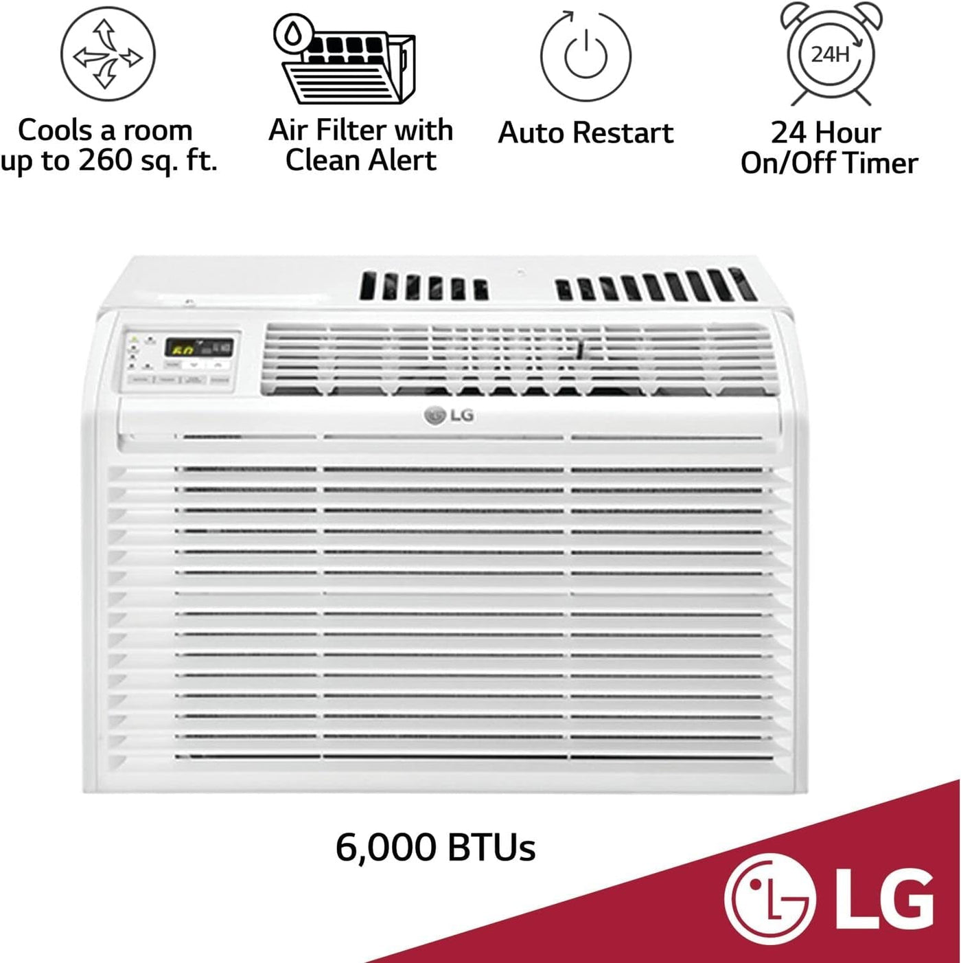 6,000 BTU Window Air Conditioner, 115V, Cools 250 Sq.Ft.
