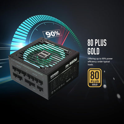 850 Watt Power Supply 80 plus Gold - Silent 12Cm RGB Fan, Full Modular, Active PFC, 105°C Capacitor - High-Performance 850W PSU for Gaming & ATX Case Computers, 5 Year Warranty