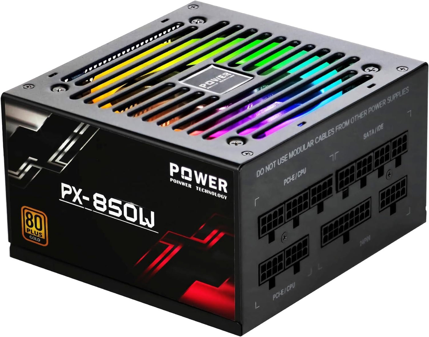 850 Watt Power Supply 80 plus Gold - Silent 12Cm RGB Fan, Full Modular, Active PFC, 105°C Capacitor - High-Performance 850W PSU for Gaming & ATX Case Computers, 5 Year Warranty