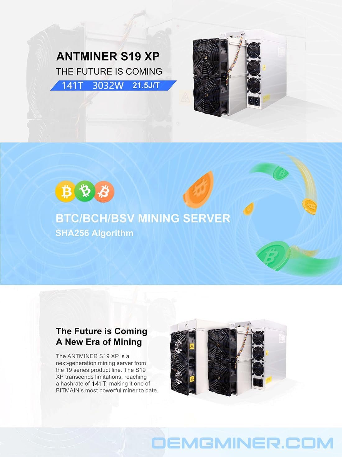 Bitmain Antminer Miner S19 XP 141T 3032W Bitcoin Miner BTC/BCH Miner Crypto Mining (Antminer S19 XP 141Th) (Renewed)