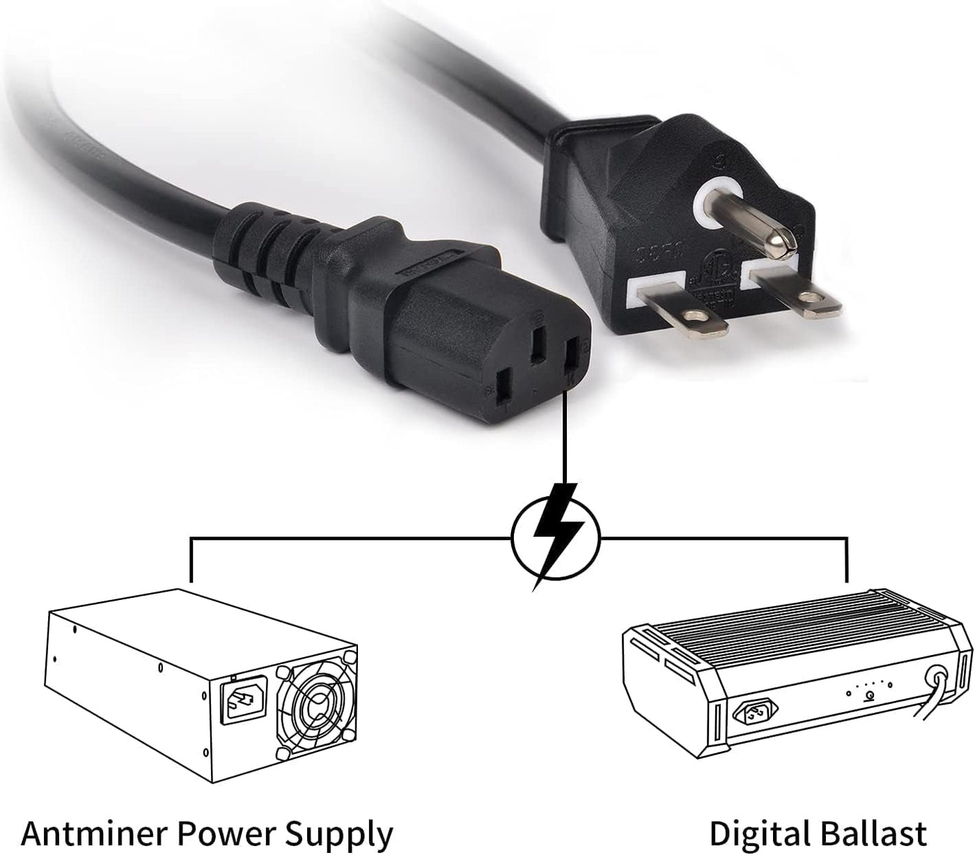 BITMAIN APW3++ APW7 220-250V 5Foot Heavy Duty C13 Power Cord for Antminer S19,A3, S9, or D3